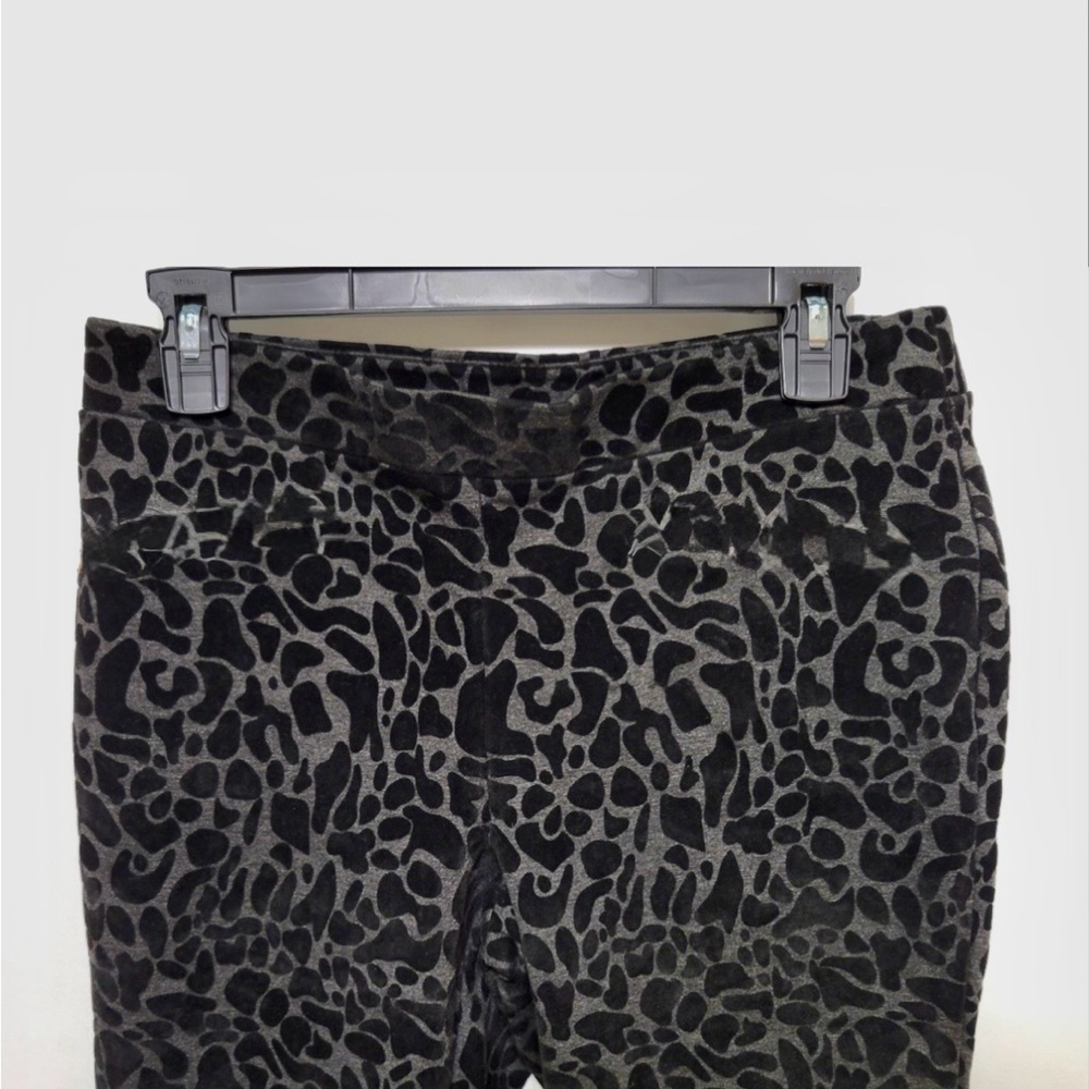 Anne Klein Black Skinny Pull-up Trouser Pants Animal Print Velvet Pockets SZ.M